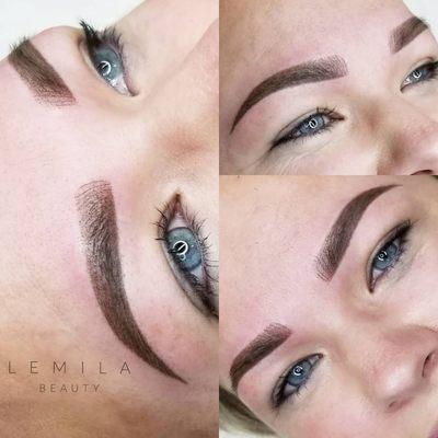 Permanent Brows - Powder Ombre with microstrokes. #cosmetictattoo
Brows will decrease in width and lighten up to 40% when fully healed.