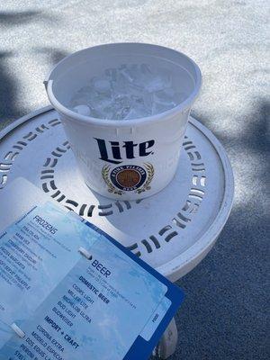 Bucket of waters for our lounge bed