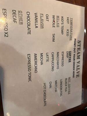 Drink menu