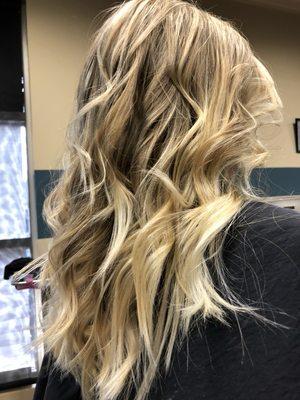 Cut layered and balayaged beautiful blonde!