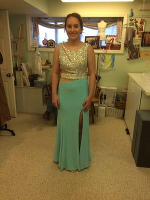 Prom gown altered and hemmed to fit