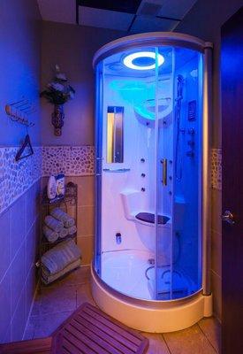 Aromatherapy Steam Shower is a relaxing steam shower ﬁlled with healing and stress-relieving aromatherapy oils