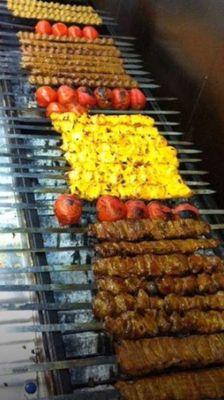 Lamb and chicken and fish barbecue grill