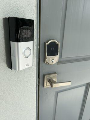 Install Ring Camera and Keypad Lock with a decorative handle.