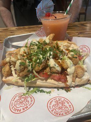 Shrimp Po Boy and passionfruit slushie