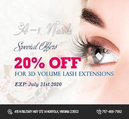 SPECIAL OFFERS 20% - for volume lash extensions ------------------ -   415 N Military Hwy # 14, Norfolk, VA 23502, Un