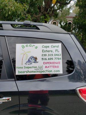 Bears Home Inspection, LLC new window decal