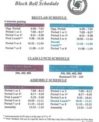 New Block Schedule 2019-20 (Going Forward)