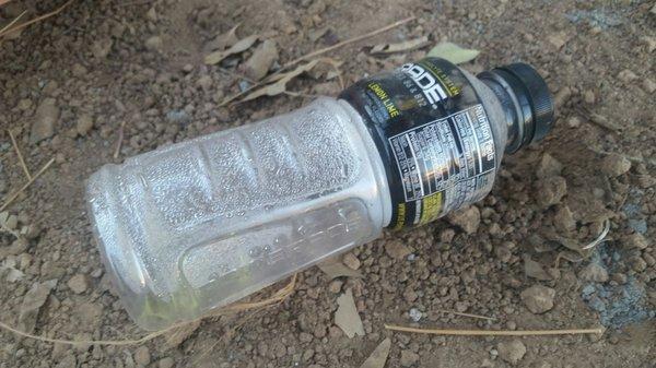 The beverage containers left from construction crew after project