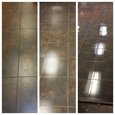 Before/During/After Deep clean of tile/grout and sealed after cleaning