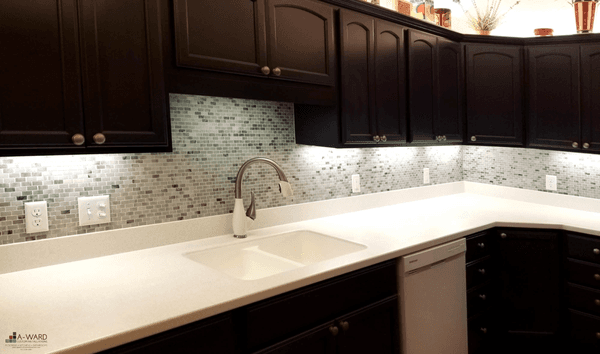 Natural stone backsplash.