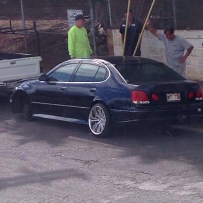 These guys park customers cars on the street days at a time.  This customers rims got jacked.  The mechanic must be sick.