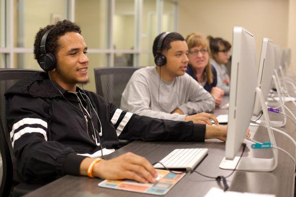 Learning how to do video editing in the computer lab.