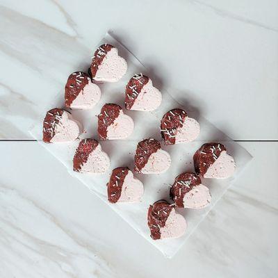 Heart shaped chocolate coated marshmallows!