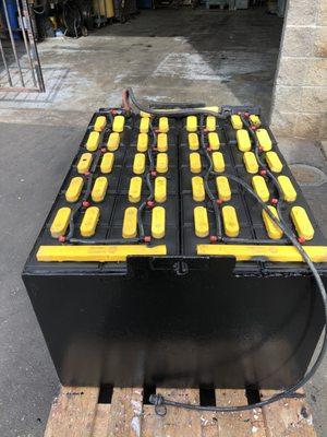 Forklift battery after serviced