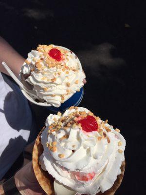 Brownie and strawberry sundae. Just what we needed on a hot summer day. Delicious