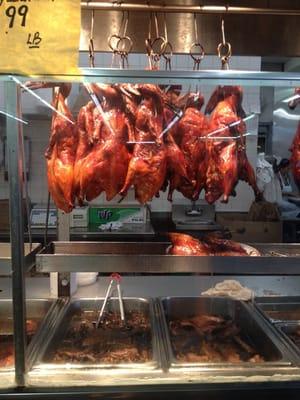 Roasted duck! As of May 2014 half duck is $9.50 and whole is $17.99