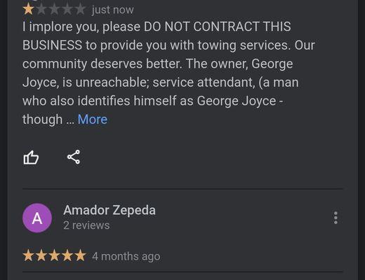 CONFLICT!: 5-star Google review from Amador Zepeda who is also the proof of insurance recipient for Mc Carco???