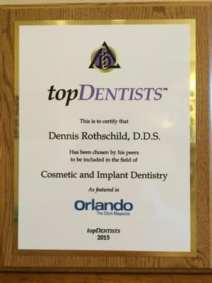 Congratulations Dr. Dennis Rothschild for being chosen one of Orlando's Top Dentists for 6th year in a row! What an honor!