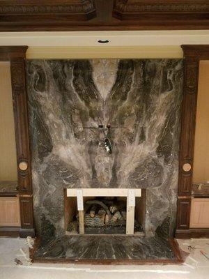 Petrafied wood stone fireplace