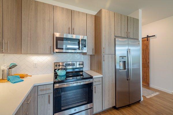 Kitchen with stainless steel appliances