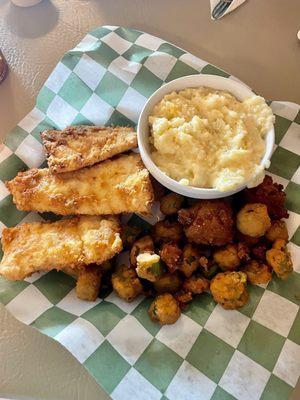 Tilefish, cheese grits and fried okra