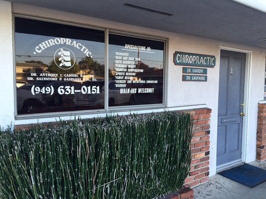 Gasparre Chiropractic 1755 orange Ave Ste. A Costa Mesa, Ca. 92627
   Front Office outside view