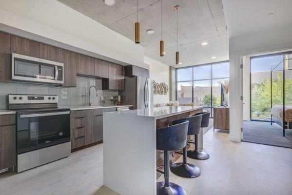 Kitchen with stainless steel appliances