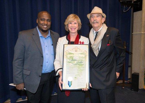 Random Lengths Managing Editor Terelle Jerricks, Supervisor Janice Hahn and Publisher James Preston Allen.