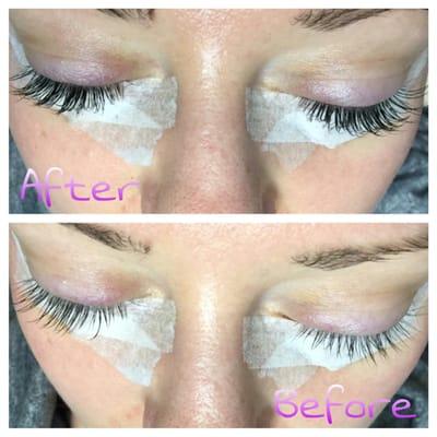 Lash extensions before and after.  I love my new lashes!  Thank you Spiced and Sugared.