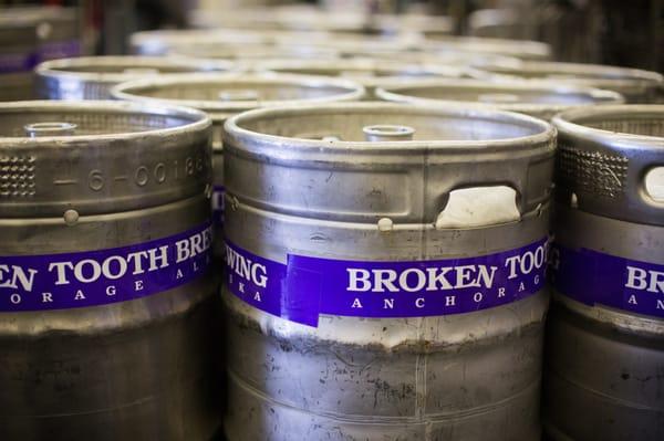 Kegs of Broken Tooth beer