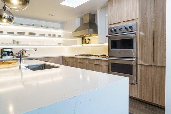 Two tone Slab Front Modern Home Kitchen Remodel.