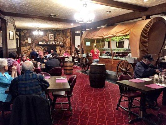 Dining room and salad bar (yes, the salad bar is in a covered wagon)