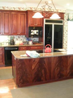 Cherry kitchen with crotch mahogany island