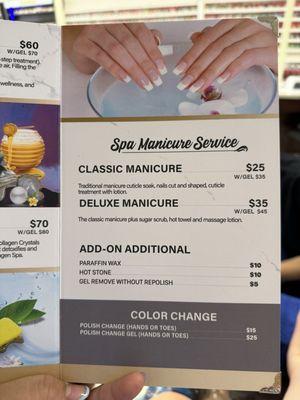 Spa Manicure Service and prices