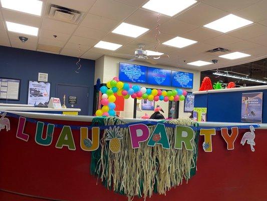 Luau Hawaiian theme at the bank