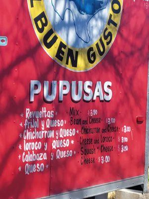 Pupusa menu