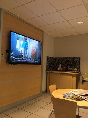 The waiting area with Bonanza on the big screen this morning.  Fresh coffee and current Lagniappe's to pass the time.