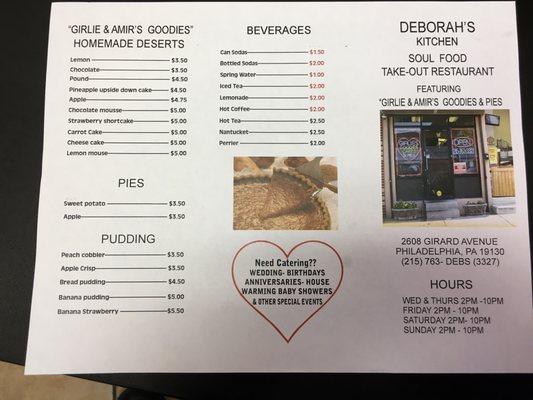 Deborah's Kitchen updated menu