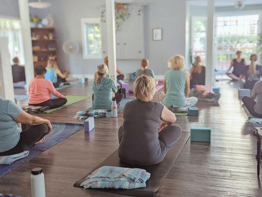 What to expect: Saturday Morning Yoga with Sarah.  Breathe, Stretch, Hold & Release.  Sarah's wisdom & humor will guide your tranquil class.