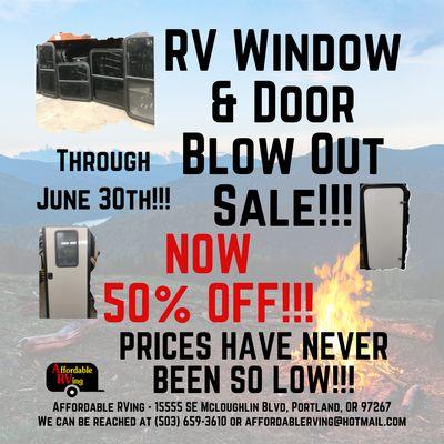 RV WINDOW AND DOOR BLOWOUT SALE!!! NOW 50% OFF!!!