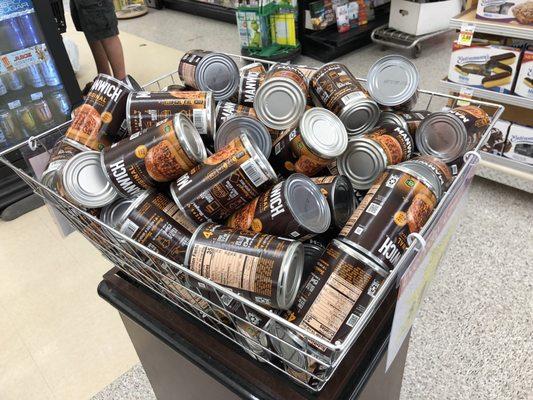 Basket display full of Manwich cans