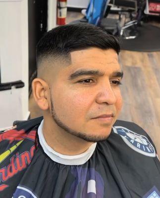 Bald fade with chin strap beard