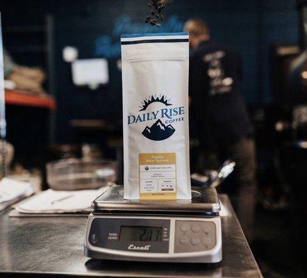 Roasted 5 days a week, every week, so every bag you buy is consistently fresh! If only you could smell the roast through this photo.