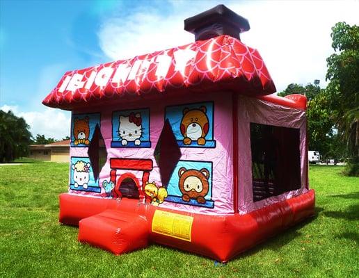 This is my most popular unit for a girls birthday party, typically. Hello Kitty bounce house rental (15x15 foot unit)