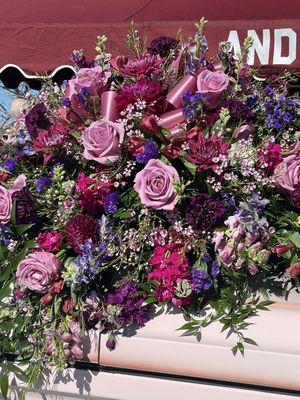 Casket Spray pink and purple flowers