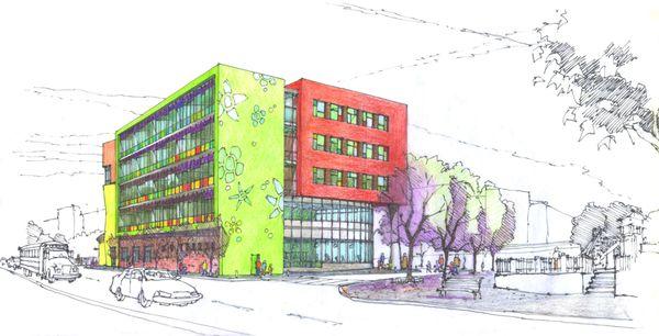 This rendering shows our design for an elementary school that has become a landmark in the South Bronx.