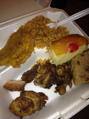 Haitian rice, griot, fried plantain, pineapple cake, raisin bread!!!