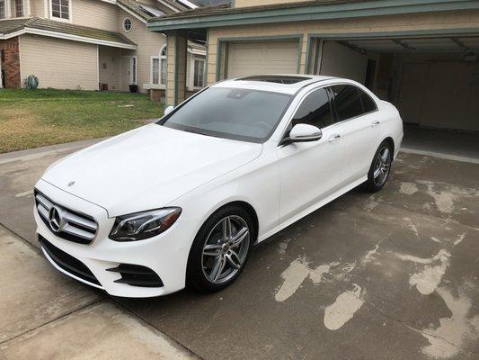 2018 Mercedes E300 ,5%limo all around city of corona California video available in instagram @auto_tint