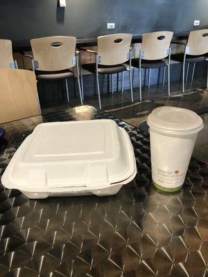 Compostable to go containers, drink cups, napkins